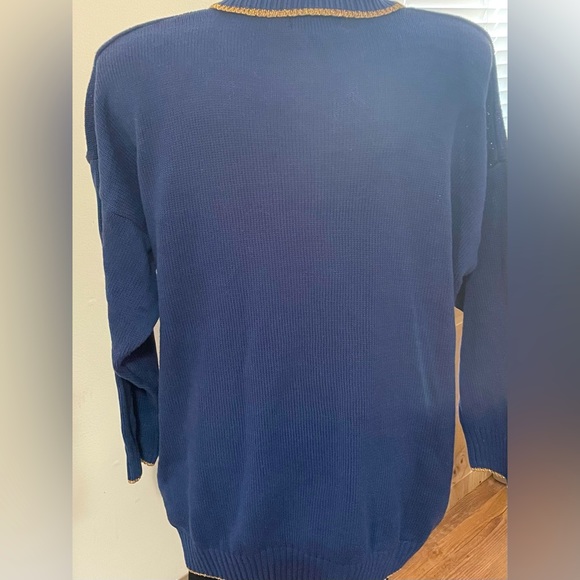 CYRUS LADIES BLUE SWEATER W/GOLD TRIM - Picture 3 of 6